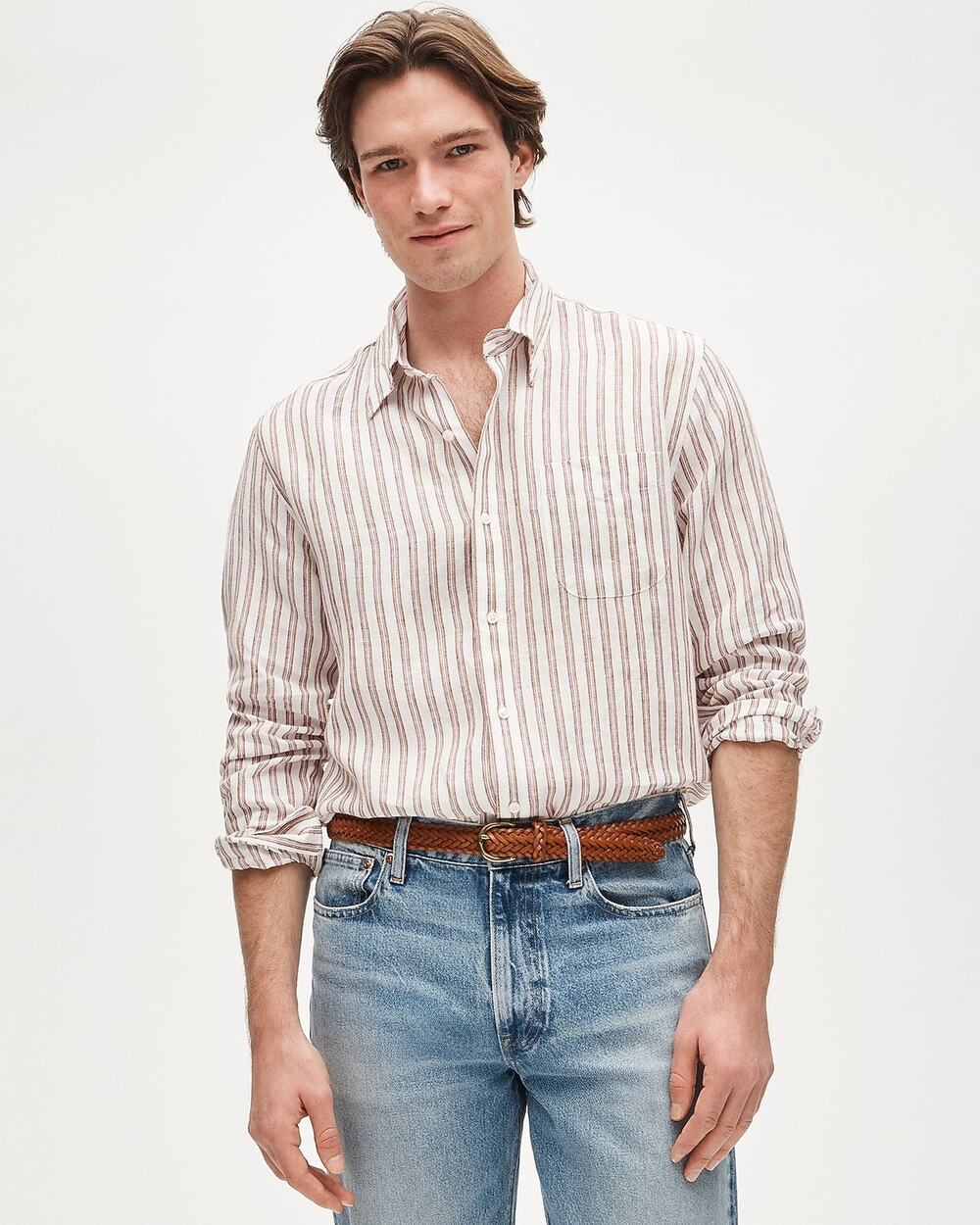 NWT J. Crew Baird McNutt Irish Linen Point-Collar Shirt in Ivory Spice sz Large